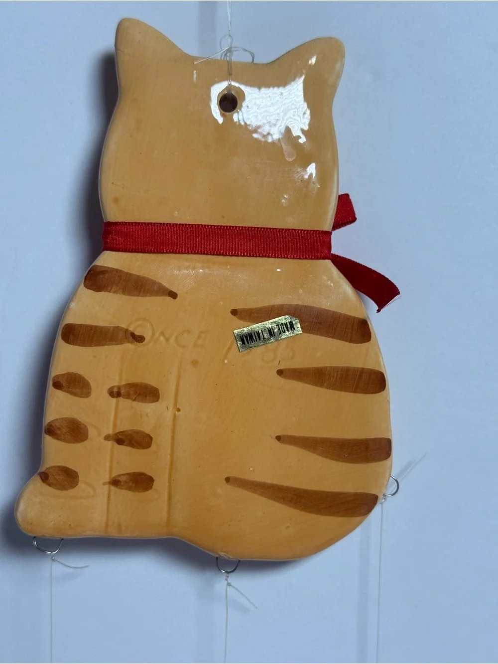 1980s Vintage Cat Family Hand-Painted Ceramic Wind Chime ft.4 Tabby Cats (flaw)